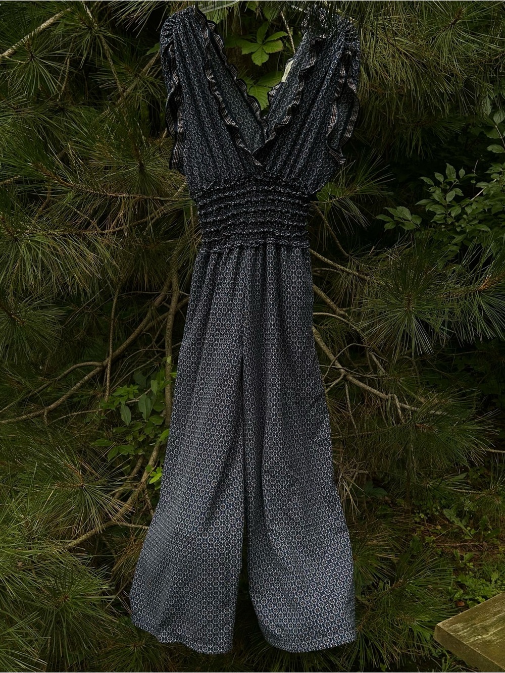 Max Studio London Smocked V-Neck Wide Leg Jumpsuit